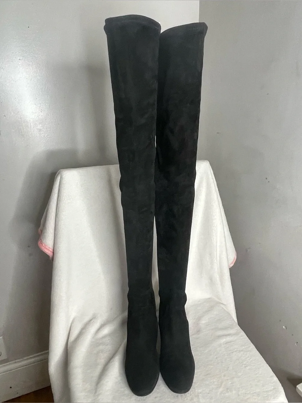 VALENTINO GARAVANI Black Suede Over The Knee Block Heel Boots Women Size 38.5